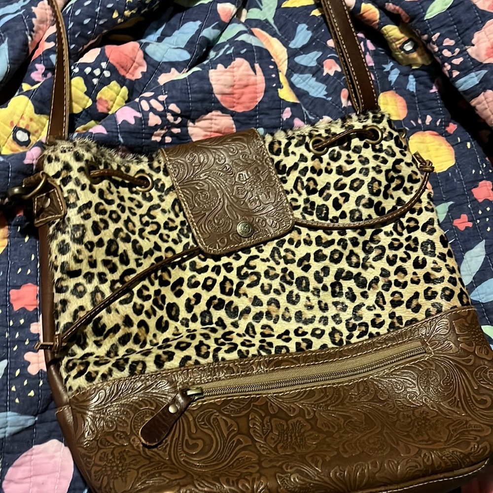 Myra Bag Zesty Upcycled Leather Leopard bucket Purse